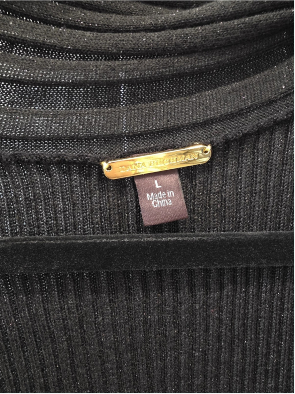 Dana Buchman Sweater Sz L Cardigan Open Front Ribbed Shimmer Black Elegant - Picture 10 of 11